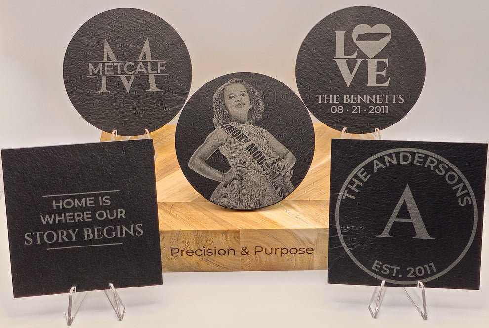 Personalized Slate Coasters — Set of 4 – Precision & Purpose